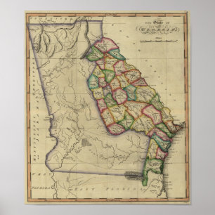 Poster 1817 L'état de Géorgie De Samuel Lewis Atlas