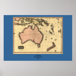 Poster 1818 Australasia Map - Australia, Nouvelle-Zélande