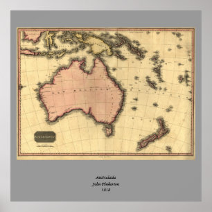 Poster 1818 carte de l'Autralasie - Australie, Nouvelle