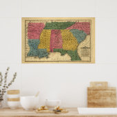 Poster 1839 Carte du sud des États-Unis (Cuisine)