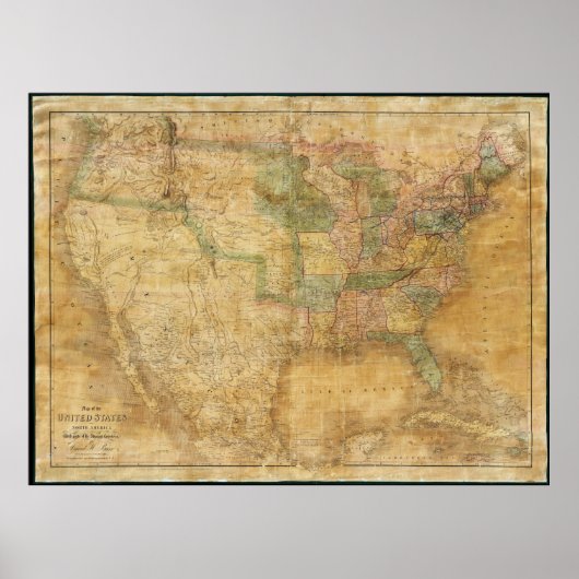 Poster 1839 David H. Burr Plan du mur des États-Unis (Devant)