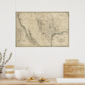 Poster 1844 Carte de la République du Texas et des pays a (Cuisine)