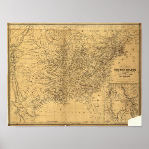 Poster 1847 Carte ferroviaire antique des États-Unis