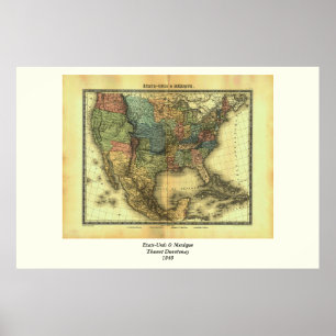 Poster 1848 Thunot Duvotenay Map: Budget-Unis & mexique