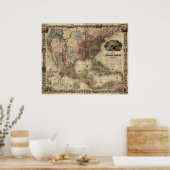 Poster 1850 Carte des États-Unis d'Amérique (Cuisine)