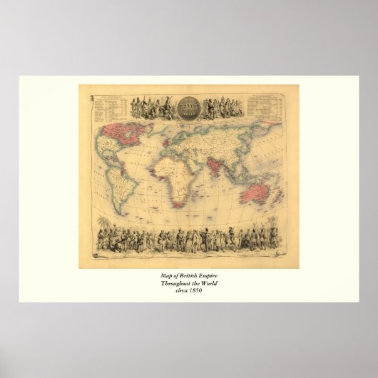 Poster 1850's Map of British Empire Throughout the World (Devant)