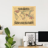 Poster 1850's Map of British Empire Throughout the World (Bureau à domicile)