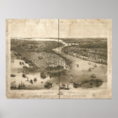 Poster 1851 New York & Brooklyn Birds Eye Panoramic Map (Devant)
