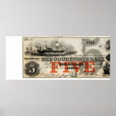 Poster 1853 Note de banque Cochituate de cinq dollars (Devant)