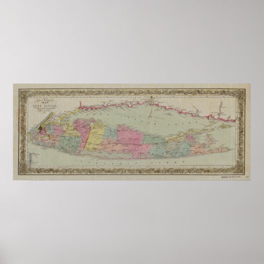Poster 1857 Carte de Long Island, New York (Devant)