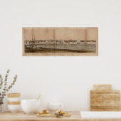 Poster 1860 Newport, RI Birds Eye View Carte panoramique (Cuisine)