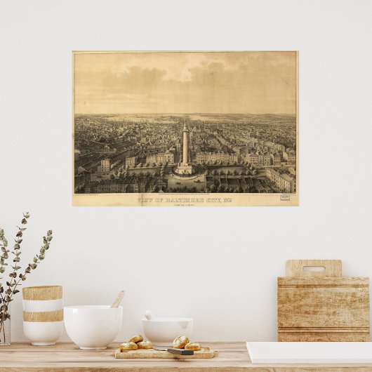 Poster 1862 Baltimore, MD Bird's Eye View Panoramic Map (Cuisine)