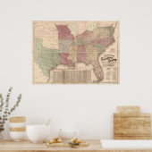 Poster 1862 Carte des États du sud de l'Amérique (Cuisine)
