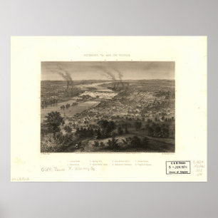 Poster 1863 Richmond, carte panoramique de vue d'oeil