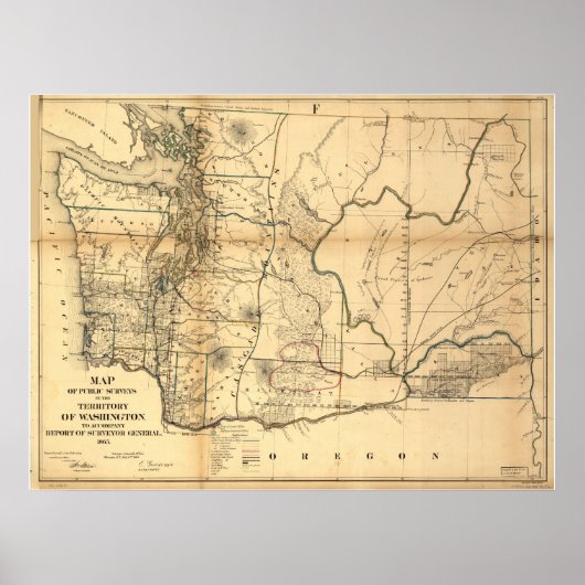 Poster 1865 Carte du territoire de Washington (État) (Devant)
