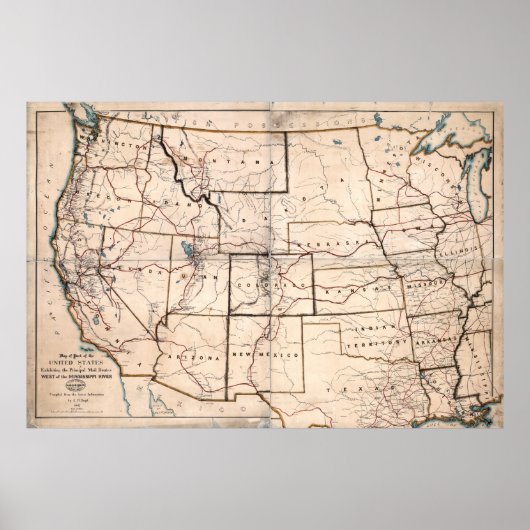 Poster 1867 Carte des routes STAGECOACH et MAIL (Devant)