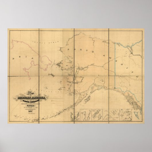 Poster 1867 Carte Territoire de l'Alaska de l'Amérique ru (Devant)