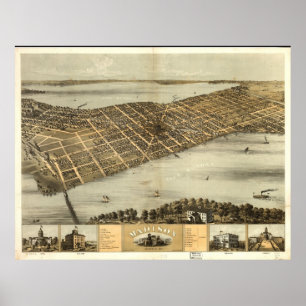 Poster 1867 Madison, WI Birds Eye View Panoramic Map