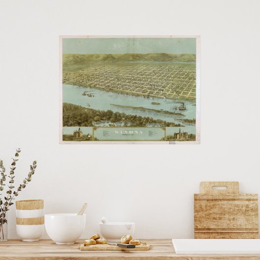 Poster 1867 Winona, MN Oiseaux Vue panoramique Carte (Cuisine)