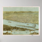 Poster 1867 Winona, MN Oiseaux Vue panoramique Carte (Devant)
