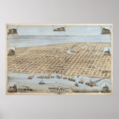 Poster 1871 Galveston, TX Oiseaux Vue panoramique Carte (Devant)
