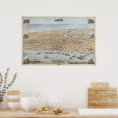 Poster 1871 Galveston, TX Oiseaux Vue panoramique Carte (Cuisine)