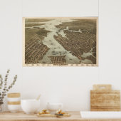 Poster 1873 Norfolk Portsmouth VA BirdsOeil Panoramique C (Cuisine)