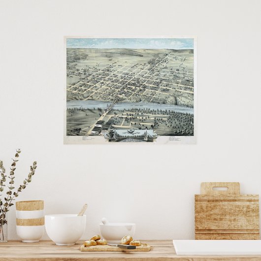 Poster 1873 Waco, TX Oiseaux Vue panoramique (Cuisine)