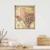 Poster 1875 Carte du Texas & Indian Territory (Oklahoma) (Cuisine)