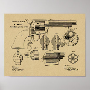 Poster 1875 Revolver Gun Dessin d'Art Brevet Imprimer