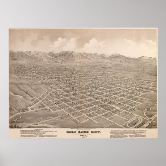 Poster 1875 Salt Lake City, UT Oiseau Panoramique Carte (Devant)