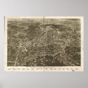 Poster 1876 Philadelphie, PA Oiseaux Vue panoramique Cart