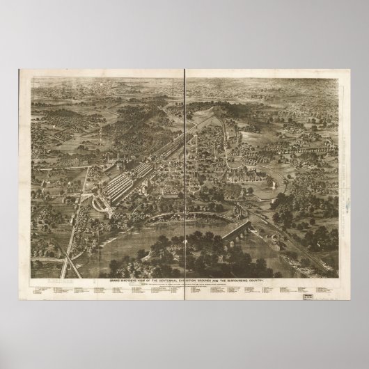 Poster 1876 Philadelphie, PA Oiseaux Vue panoramique Cart (Devant)