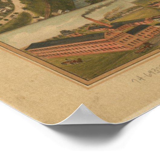 Poster 1877 Naugatuck CT Birds Eye View Panoramic Map (Coin)