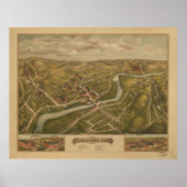 Poster 1877 Naugatuck CT Birds Eye View Panoramic Map (Devant)