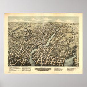 Poster 1877 Pawtucket, carte panoramique de vue d'oeil