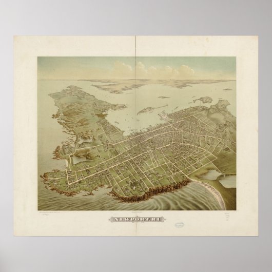 Poster 1878 Newport, RI Birds Eye View Panoramic Map (Devant)