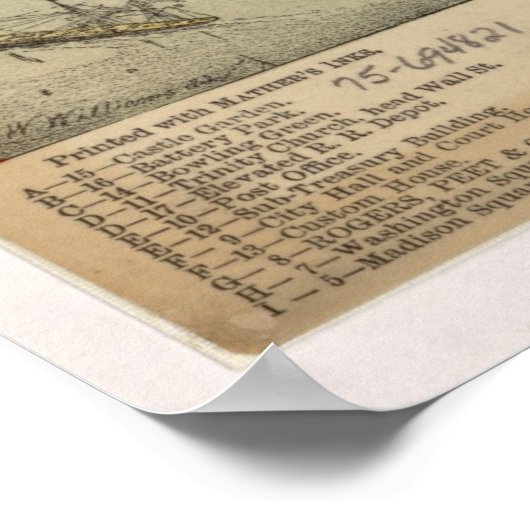 Poster 1879 New York City NY Oiseaux Vue panoramique (Coin)