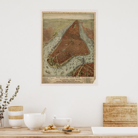 Poster 1879 New York City NY Oiseaux Vue panoramique (Cuisine)