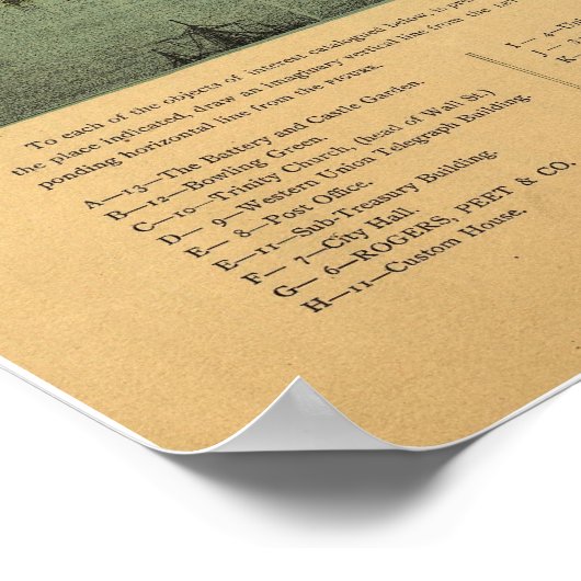 Poster 1879 New York City NY Oiseaux Vue panoramique (Coin)