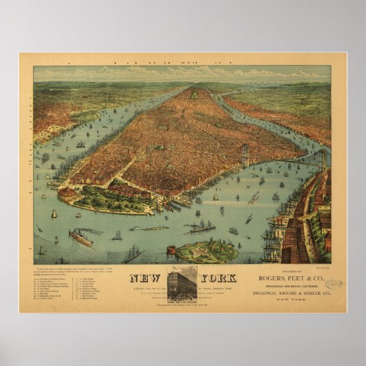 Poster 1879 New York City NY Oiseaux Vue panoramique (Devant)