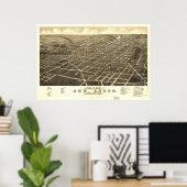 Poster 1880 Ann Arbor, MI Birds Eye View Panoramic Map (Bureau à domicile)