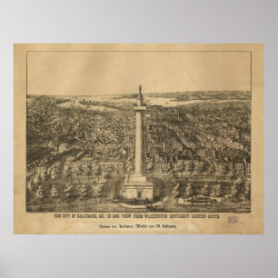 Poster 1880 Baltimore, carte panoramique de vue d'oeil