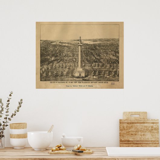 Poster 1880 Baltimore, MD Bird's Eye View Panoramic Map (Cuisine)
