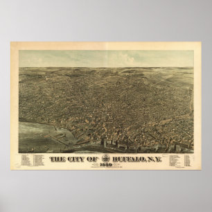 Poster 1880 Buffalo, carte panoramique de vue d'oeil