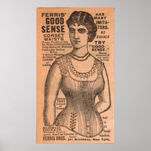 Poster 1880s Ferris Common Sense Corsets et (Devant)
