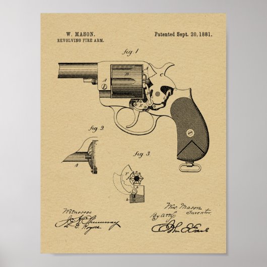 Poster 1881 Revolver d'armes à feu Dessin d'art breveté I (Devant)