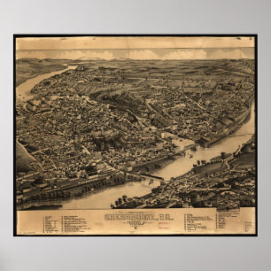 Poster 1881 Sherbrooke (Québec) Carte panoramique des yeu