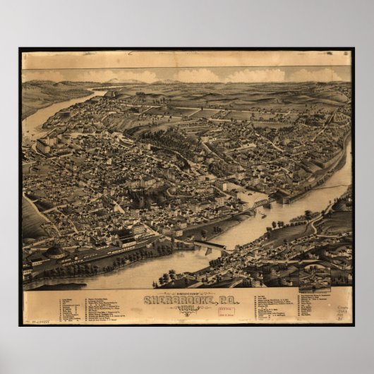 Poster 1881 Sherbrooke (Québec) Carte panoramique des yeu (Devant)