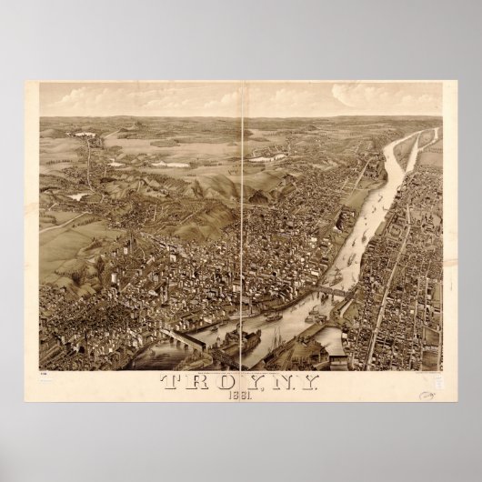 Poster 1881 Troy, NY Oiseaux Vue panoramique (Devant)